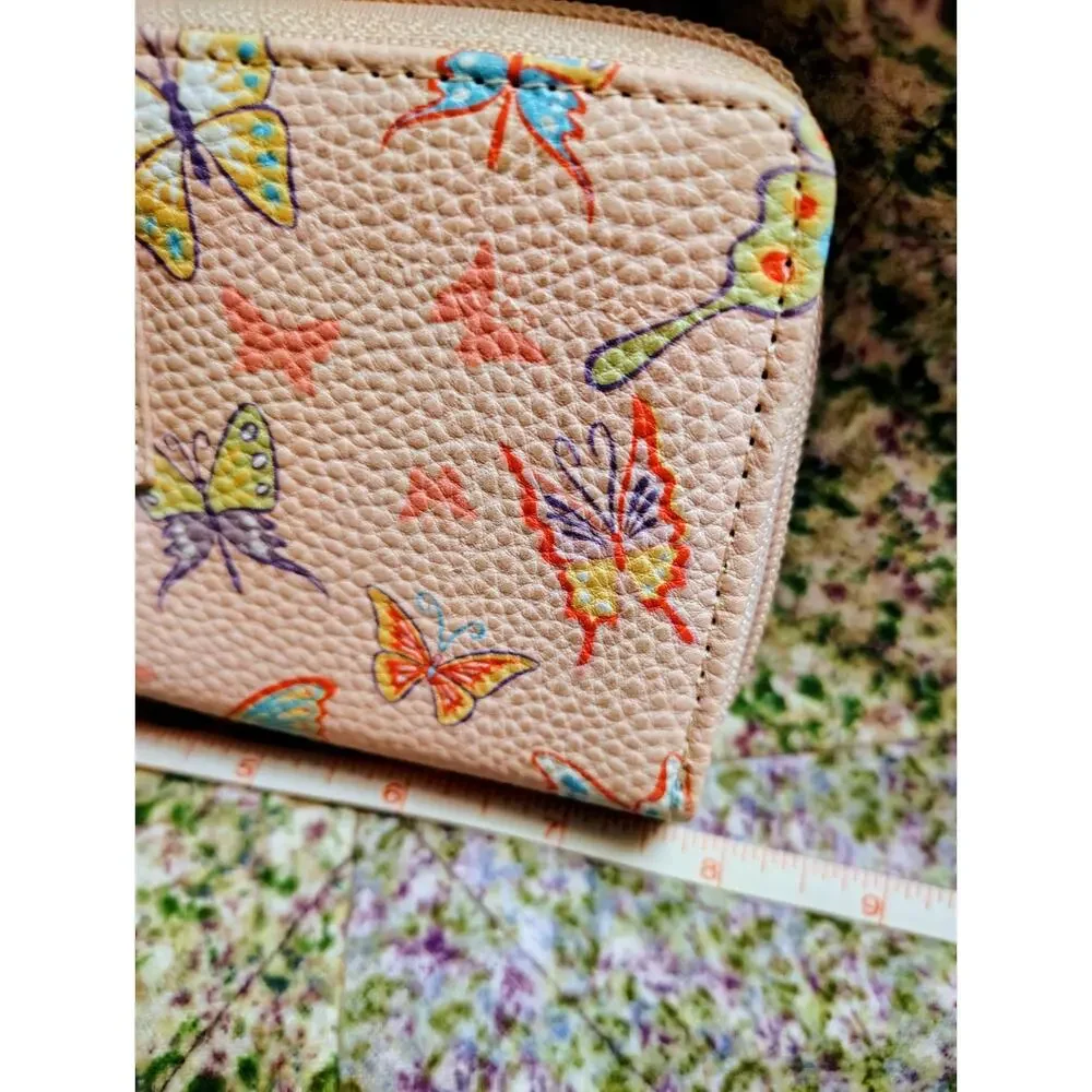 Pink Butterfly Leather Stone Mountain Wallet